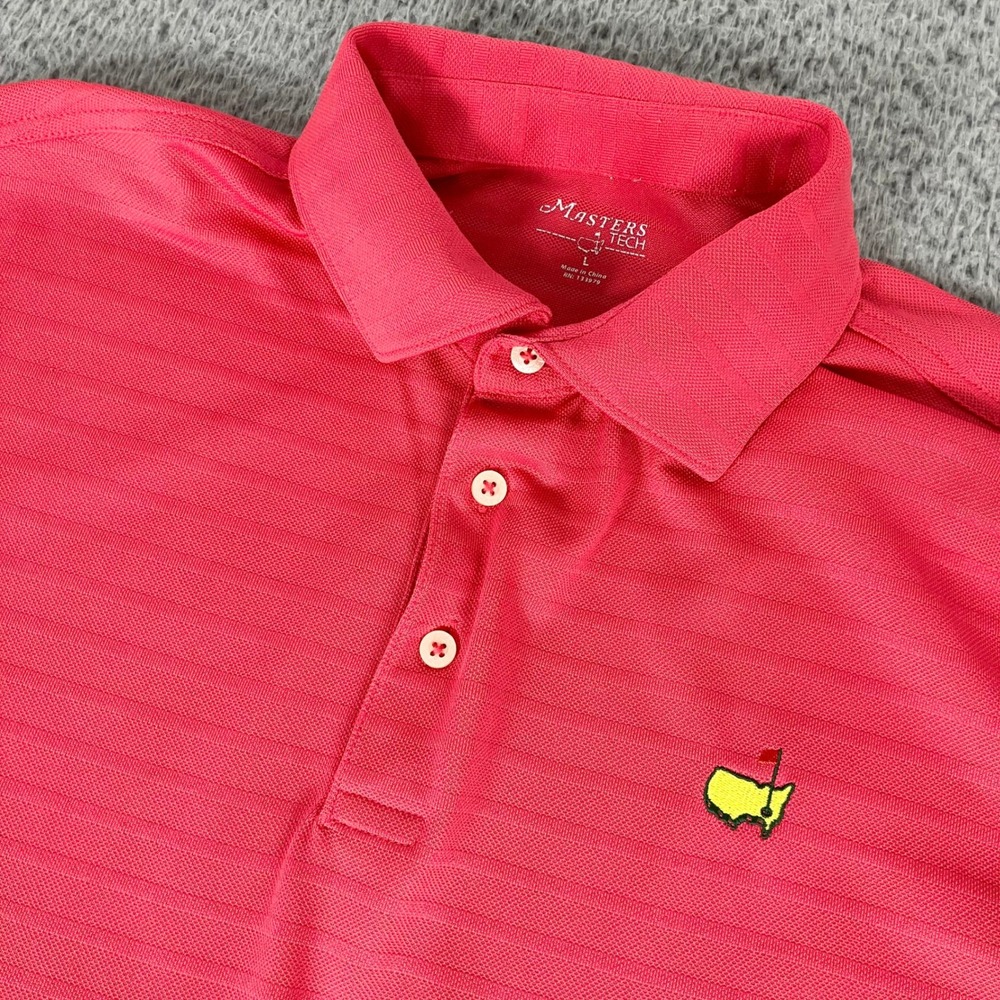 Masters Tech Polo Shirt Mens L Short Sleeve Golf Performance Stripe Stretch